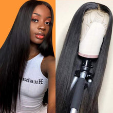 Load image into Gallery viewer, Msmerry 100% High Quality Virgin Human Hair Straight Wave 13*4 Swiss Lace Natural Black Hair Wigs 150% Density
