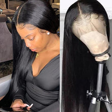 Load image into Gallery viewer, Msmerry 100% High Quality Virgin Human Hair Straight Wave 13*4 Swiss Lace Natural Black Hair Wigs 180% Density