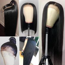 Load image into Gallery viewer, Msmerry 100% High Quality Virgin Human Hair Straight Wave 13*4 Swiss Lace Natural Black Hair Wigs 150% Density