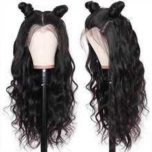 Load image into Gallery viewer, Msmerry 100% High Quality Virgin Human Hair Body Wave 13*4 Swiss Lace Natural Black Hair Wigs 180% Density