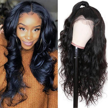 Load image into Gallery viewer, Msmerry 100% High Quality Virgin Human Hair Body Wave 13*4 Swiss Lace Natural Black Hair Wigs 180% Density