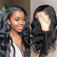 Load image into Gallery viewer, Msmerry 100% High Quality Virgin Human Hair Body Wave 13*4 Swiss Lace Natural Black Hair Wigs 180% Density