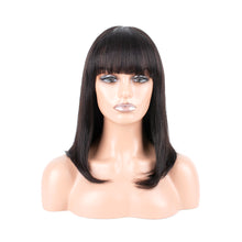 Load image into Gallery viewer, Msmerry Short Bob Wigs for Women Brazilian 100% Virgin Human Hair with Bangs Straight Pre Plucked 1B# None Lace Front Wig Machine Made 10-14 inch