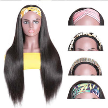 Load image into Gallery viewer, Msmerry Straight Human Hair Wigs With Headbands Attached Non Lace Front Wigs Black Color 180% Density