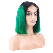 Load image into Gallery viewer, Msmerry Straight 1B Green Color Short BoB Wig Lace Front Wigs Pre Plucked Brazilian Hair Wig