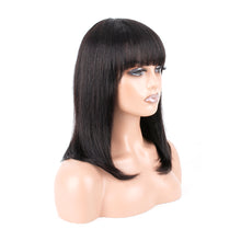Load image into Gallery viewer, Msmerry Short Bob Wigs for Women Brazilian 100% Virgin Human Hair with Bangs Straight Pre Plucked 1B# None Lace Front Wig Machine Made 10-14 inch