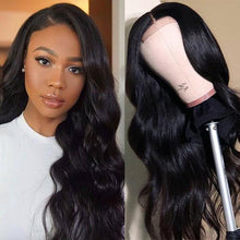 Load image into Gallery viewer, Msmerry 100% High Quality Virgin Human Hair Body Wave 4*4 Swiss Lace Natural Black Hair Wigs 180% Density