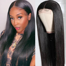 Load image into Gallery viewer, Msmerry 100% High Quality Virgin Human Hair Straight Wave 4*4 Swiss Lace Natural Black Hair Wigs 180% Density