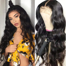 Load image into Gallery viewer, Msmerry Undetectable HD Lace Wig Body Wave 4*4 Swiss Lace Natural Black Hair Wigs 150% Density