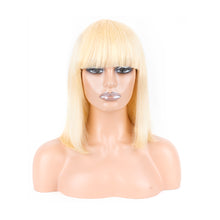 Load image into Gallery viewer, Msmerry Short Bob Wigs for Women Brazilian 100% Virgin Human Hair with Bangs Straight Pre Plucked 613# None Lace Front Wig Machine Made 8-14 inch