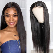 Load image into Gallery viewer, Msmerry 100% High Quality Virgin Human Hair Straight Wave 5*5 Swiss Lace Natural Black Hair Wigs 180% Density