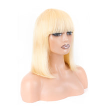 Load image into Gallery viewer, Msmerry Short Bob Wigs for Women Brazilian 100% Virgin Human Hair with Bangs Straight Pre Plucked 613# None Lace Front Wig Machine Made 8-14 inch