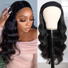 Load image into Gallery viewer, Msmerry Body Wave Human Hair Wigs With Headbands Attached Non Lace Front Wigs Black Color 180% Density