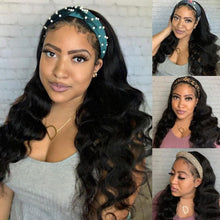 Load image into Gallery viewer, Msmerry Body Wave Human Hair Wigs With Headbands Attached Non Lace Front Wigs Black Color 180% Density