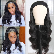 Load image into Gallery viewer, Msmerry Body Wave Human Hair Wigs With Headbands Attached Non Lace Front Wigs Black Color 180% Density