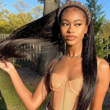 Load image into Gallery viewer, Msmerry Straight Human Hair Wigs With Headbands Attached Non Lace Front Wigs Black Color 180% Density