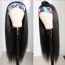 Load image into Gallery viewer, Msmerry Straight Human Hair Wigs With Headbands Attached Non Lace Front Wigs Black Color 180% Density