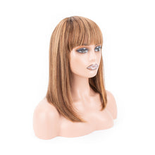 将图片加载到图库查看器，Msmerry Short Bob Wigs for Women Brazilian 100% Virgin Human Hair with Bangs Straight Pre Plucked 4/27 None Lace Front Wig Machine Made 8-14 inch
