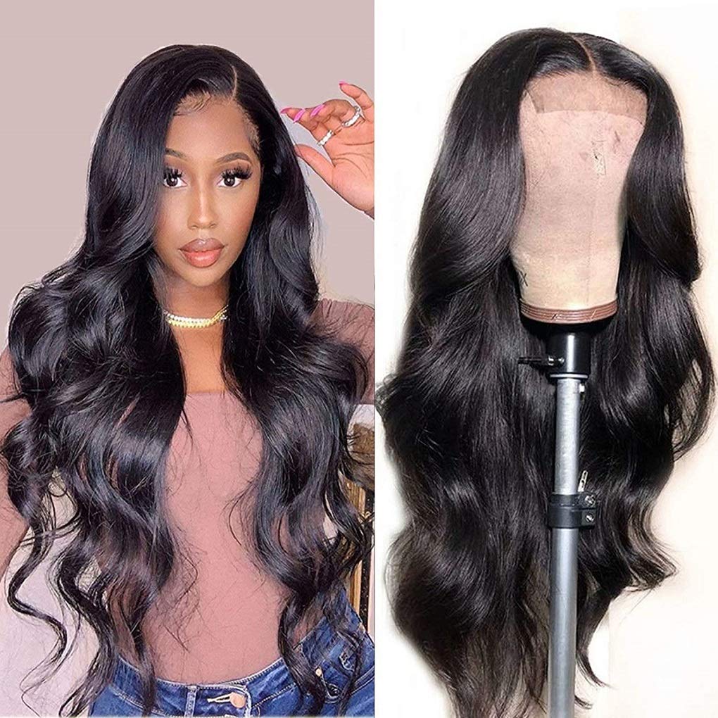 Msmerry Undetectable HD Lace Wig Body Wave 4*4 Swiss Lace Natural Black Hair Wigs 180% Density