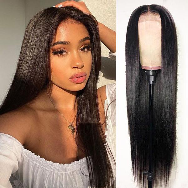 Msmerry 100% High Quality Virgin Human Hair Straight Wave 4*4 Swiss Lace Natural Black Hair Wigs 150% Density