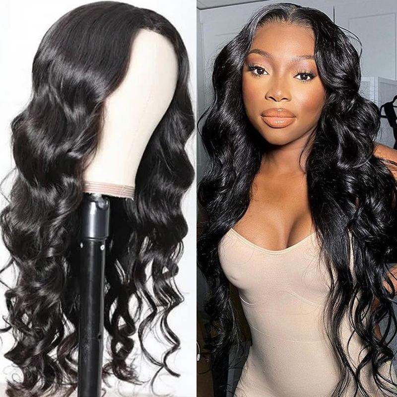 Msmerry 100% High Quality Virgin Human Hair Body Wave 13*4 Swiss Lace Natural Black Hair Wigs 150%  Density